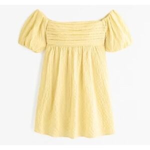 NWT Abercrombie Butter Yellow Emerson Off Shoulder Puff Sleeve Smock Mini Dress